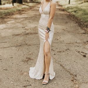 Alyce Paris Silver/Nude Sequin Prom Dress